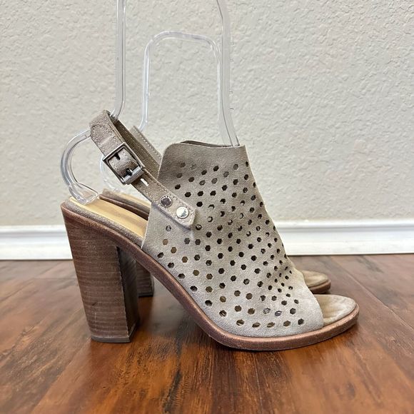 RAG & BONE Wyatt Perforated Sandals Stacked Heel Taupe Gray Suede - Picture 1 of 12